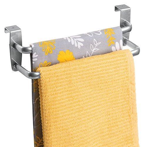 Binovery Metal Modern Kitchen Over Cabinet Double Towel Bar Rack - Hang on Inside or Outside of Doors, Storage and Organization for Hand, Dish, Tea Towels