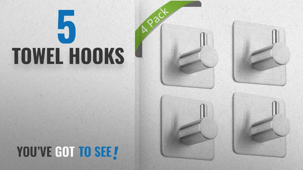 Top 10 Towel Hooks [2018]: 4 Pack of Self Adhesive Hooks, Max 8kg Towel Rail, Hat Towel Robe Coat ...