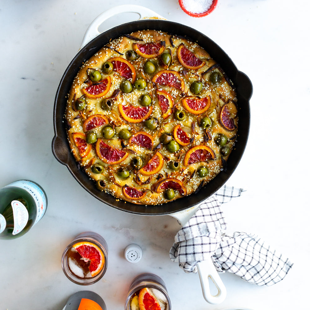 Blood Orange Olive and Shallot Focaccia