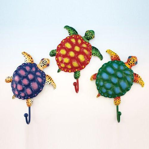 Set of 3 Metal Towel Hooks - Sea Turtle Design - Overall Hook Is 8" X 6.5"