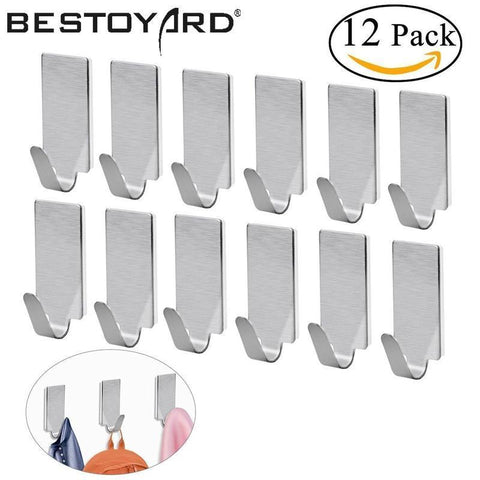 12Pcs Adhesive Stainless Steel Towel Hooks Family Robe Hanging Hooks Hats Bag Family Robe Hats Bag