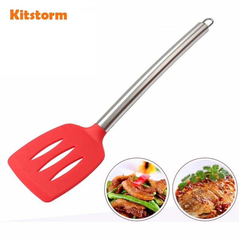 2016 New Stylish Silicone Slotted Turners Kitchen Utensils / Long Stainless Steel Handle & Non-stick Turner