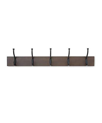 AmazonBasics Wall Mounted Standard Coat Rack, 5 Hooks, Espresso