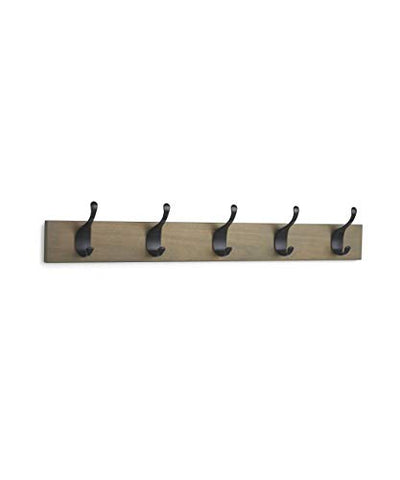 AmazonBasics Wall Mounted Coat Rack, 5 Modern Hooks, Set of 2, Barnwood