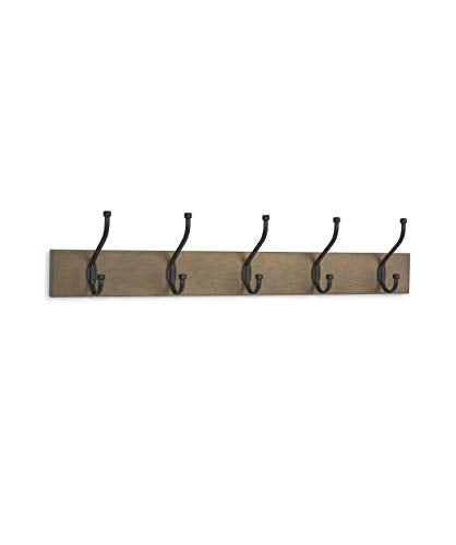 AmazonBasics Wall Mounted Standard Coat Rack, 5 Hooks, Set of 2, Barnwood