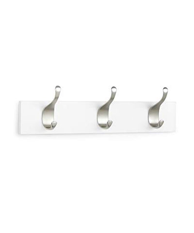 AmazonBasics Wall Mounted Modern Coat Rack, 3 Hooks, Set of 2, White