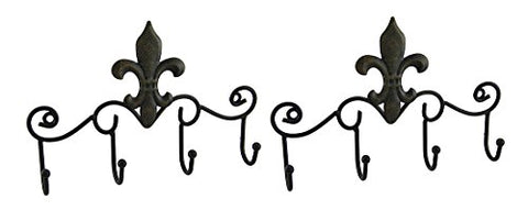 Zeckos 2 Piece Rustic Brown Fleur De Lis Key Holder Wall Hanging Set