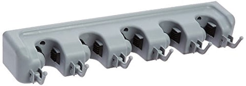 ForHauz Broom Holder with 5 Holding Positions & 6 Hooks, Easy Wall Mount Storage for Organizing Garage or Closet