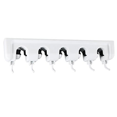 BESTONZON Mop Broom Holder Wall Mounted Storage Rack with 5 Ball Slots and 6 Hooks for Closet Rakes Broom Garden Garage Tool Storage (White)
