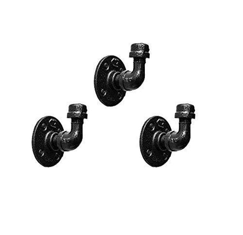 3 Industrial Rustic Hook Set, Rustic Robe Pipe Hook Set - Black Rustic Bathroom Hand Towel Hooks for Your Vintage Farmhouse Decor. Rustic Hand Towel Holder