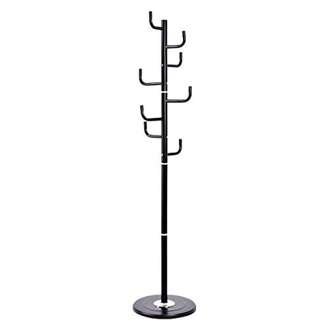 AyaMastro Black 69" H Coat Tree Rack Hat Standing Cloth Hanger w/ 8 Hook & Round Steel Base with Ebook