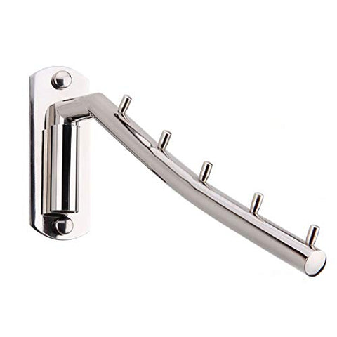 Adromy Folding Wall Mounted Clothes Hanger, Stainless Steel Clothes Holder Swing Arm Closet Drying Rack Clothing Hanging System Heavy Duty Closet Storage Organizer - Silver