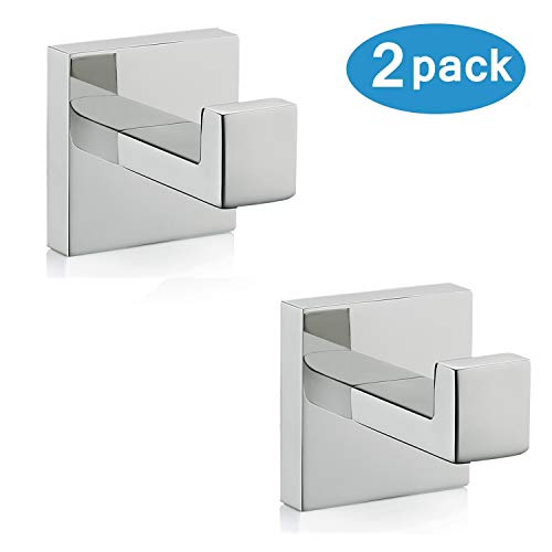Nolimas Bath Towel Hook SUS 304 Stainless Steel Square Clothes Towel Coat Robe Hook Cabinet Closet Door Sponges Hanger for Bath Kitchen Garage Heavy Duty Wall Mounted, Chrome Polished Finish,2Pack