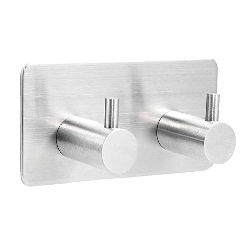 Coat Hook Double Towel/Robe Clothes Hook for Bath Kitchen Garage Heavy Duty Modern Simple Style Stainless Steel Self Adhesive Hooks