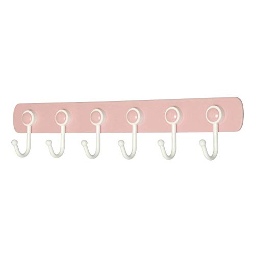 WEBI Wall Hooks Adhesive: 360°Rotatable, Ultra-Stick, Heavy Duty, Waterproof, 6-J-Hook, Plastic Utility Hook, Wall Hanger Rack Holder for Coat Towel Hats Keys Scarf Purse Kitchen Utensil – Pink