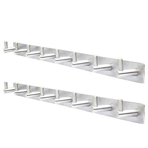 WEBI Wall Mounted Coat Rack - Heavy Duty SUS 304 Wall Hooks Rack Robe Hooks Metal Decorative Hook Rail - for Bathroom Kitchen Office Entryway Hallway,8 Hooks, Brushed Finish,2 Packs