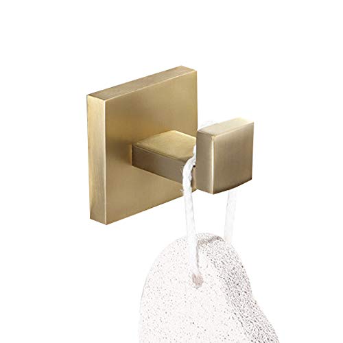 WOLIBEER Antique Robe Hook, Stainless Steel Construction Towel Hook, Towel Holder for Clothes Bags Hats Tools, Brushed Gold Finished Wall Mounted