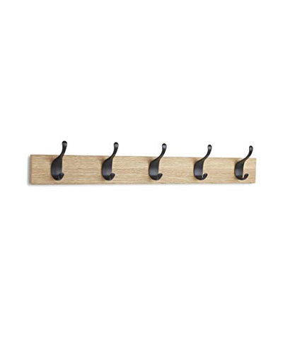 AmazonBasics Wall Mounted Coat Rack, 5 Modern Hooks, Set of 2, Natural