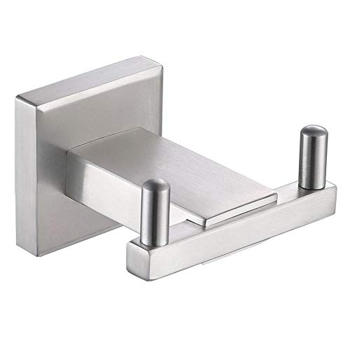 Double Robe Hook, Angle Simple SUS304 Stainless Steel Bathroom Double Hook, Shower Towel Holder, Double Bath Towel Hook, Coat Hook Clothes Hanger, Bathrobe Hook Wall Mount, Brushed Steel