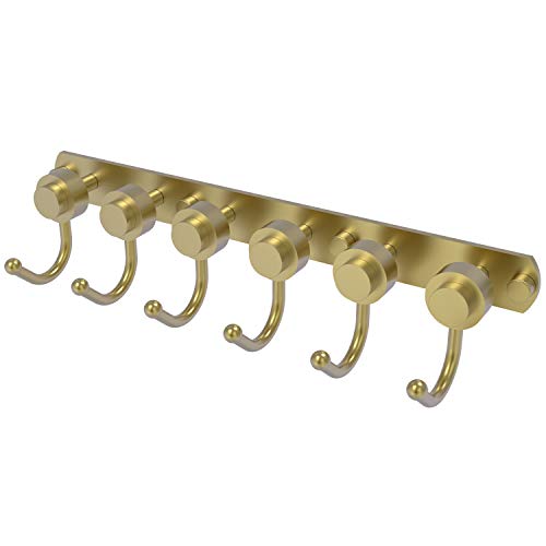 Allied Brass 920-6 Mercury Collection 6 Position Tie and Belt Rack with Smooth Accent Decorative Hook, Satin Brass