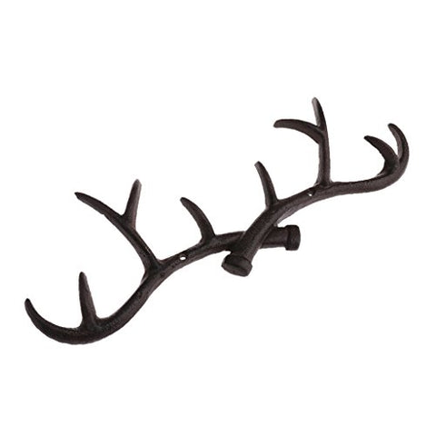 MonkeyJack Heavy Duty Metal Deer Antler Hook Rack Home Decorative Wall Hooks Hangers Hat Coat Bag Key Holder - Brown