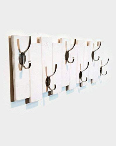 Sydney Vertical Planked Wall Mounted Coat, Clothing or Towel Rack, 6 Heavy Duty Double Hooks, Available in 20 colors: Shown in Bright Ivory White