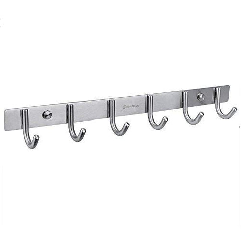 HOMEIDEAS Coat Rack/Hook Rail with 6 Flared Tri Hooks,for Bedroom, Bathroom, Foyers, Hallways, Great Home, Office Storage & Organization, 17-Inch, Brushed Nickel, Wall Mount
