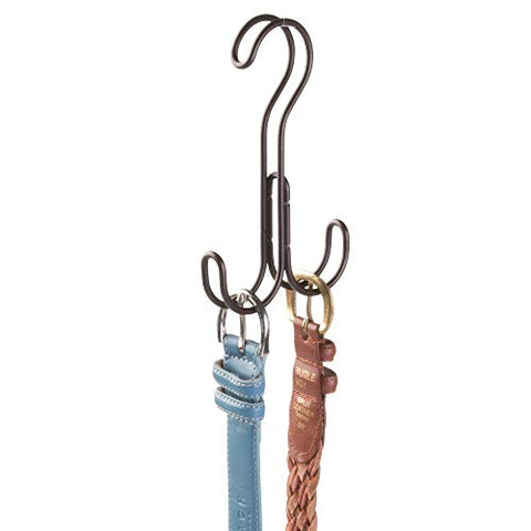 iDesign Classico Metal Over the Rod Dual Hooks, Closet Accessory Organizer for Ties, Belts, Scarves, Handbags, Jewelry, 0.8" x 3.9" x 6.1", Bronze