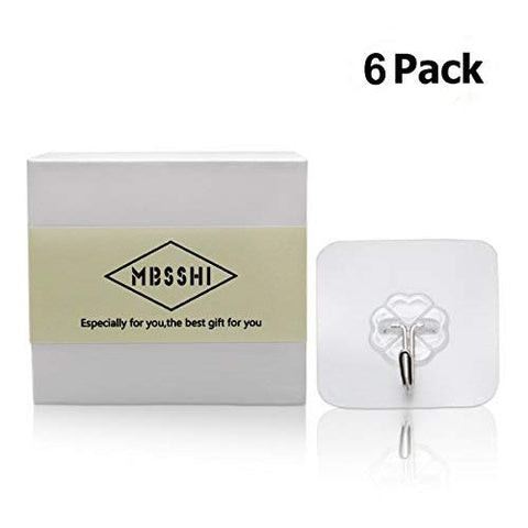 Wall Hooks,MBSSHI Stainless Steel Wall Hooks for Towel and Bathrobe Coats,Bathroom Kitchen Transparent Heavy Duty Wall hooks (6 Pack)