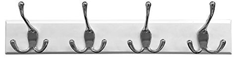 Headbourne 18-Inch White Rail/Coat Rack with 4 Chrome Triple Hooks - 8018E