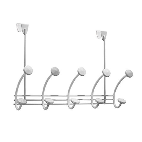 InterDesign Hex Over Door Storage Rack – Organizer Hooks for Coats, Hats, Robes, Clothes or Towels – 5 Dual Hooks, White