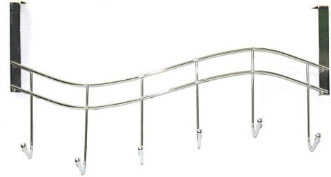 Bath Towel Hooks Steel Over The Door Home Bathroom Coat Towel Hanger Rack Chrome Plated Metal Hook Hanger with 6 Hooks 17" X 9" 1Pcs