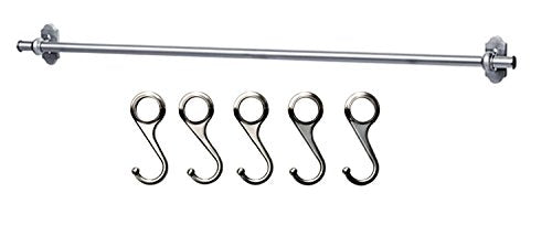 Ikea Steel Kitchen Organizer Set, 31 Inch Rail, 5 Hooks (1, Silver - Nickel Plated)