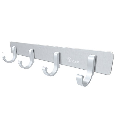 Anjuer Adhesive Wall Hooks Metal 4 Hook Coat Rack Wall Mount Hanger, Towel Holder Rack for Kitchen Door Bathroom