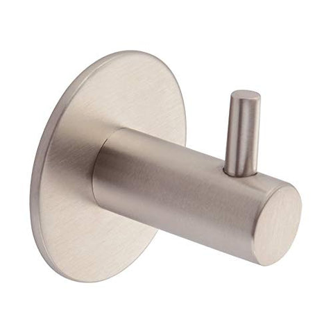 APLusee Adhesive Towel Hook, SUS304 Stainless Steel Shower Robe Hook, Round Utility Key Holder, Sticky Coat Hanger, Bathroom Kitchen Home Storage Towel Organizer, Brushed Nickel