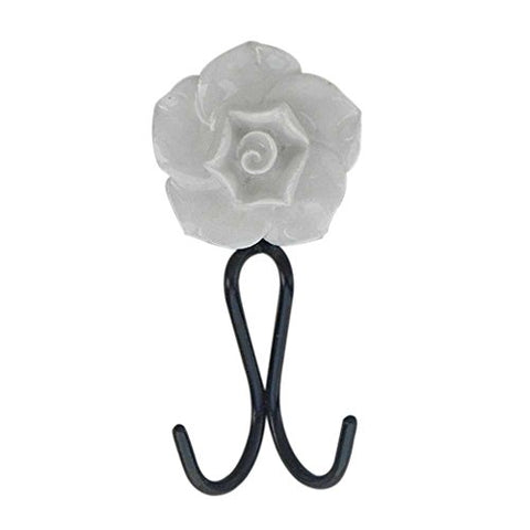 Indianshelf Handmade 1 Artistic Vintage Cream Ceramic Rose Key Hooks Hangers/Key Holder for Wall