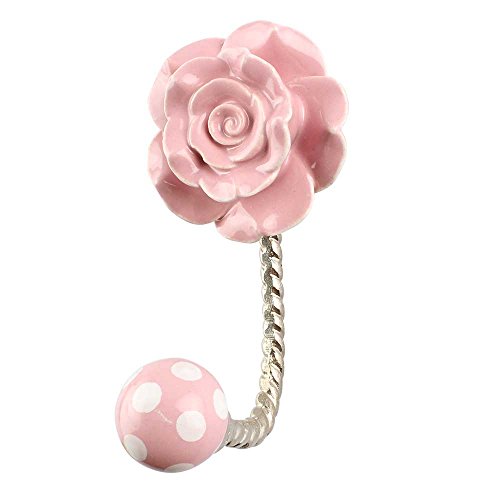 Indianshelf Handmade 1 Artistic Vintage Pink Ceramic Flower Rail Hooks Holders/Clothes Hooks Over Door
