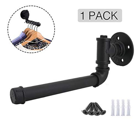 AddGrace Industrial Pipe Hooks Rustic Coat Hooks Wall Mount Heavy Duty Clothing Display Rack (Black) 7"