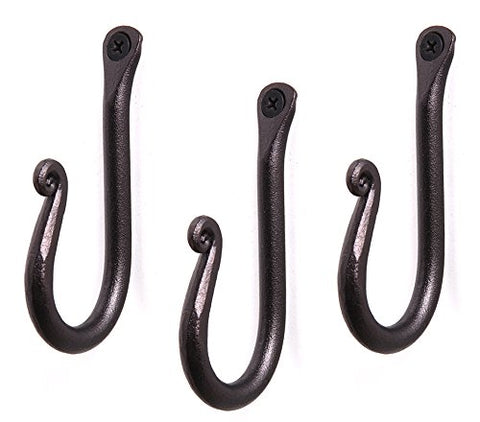 Handcrafted Wrought Iron Hook | Set of 3 | Decorative Black Hangers for Hanging Coat, Hat, Jacket, Robe, Bath Towel | Mug Hooks | Wall Mount J Hooks | Enjoy Spacy Home with RTZEN-Décor