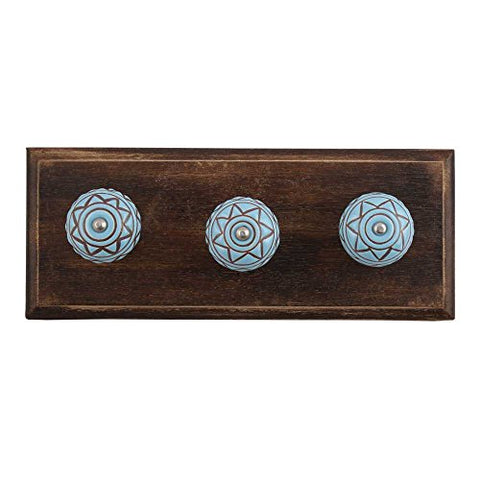 Indianshelf Handmade 1 Artistic Vintage Brown Wooden Pattern Etched Clothes Hooks Hangers/Key Hooks for Purse