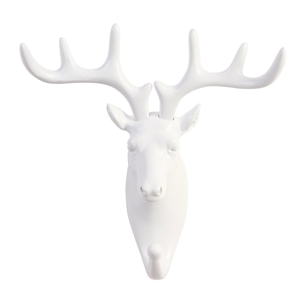 TraPal Deer Head Single Decorative Coat Hook Wall Mounted Rustic Coat Rack Easy to Install Resin Animal Shape Clothes/Garment/Jacket Hanger (Deer-White)