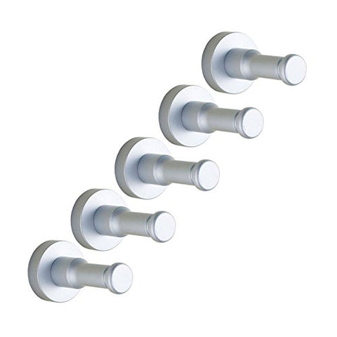 eForwish Solid Aluminum Garage Storage Organizer Hook Bathroom Toilet Single Robe Towel Coat Hook Kitchen Utensil Utility Hanger Heavy Duty Wall Mount (Silver) 5 Pcs