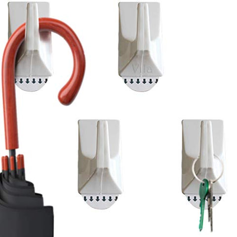 4 Self-Stick Multi-Purpose Utility Hooks by Vila: Sturdy and Strong, Holds up to 2 lbs: Easy Removal with NO Wall Damage: Perfect for a Dorm Room or Rental Apartment