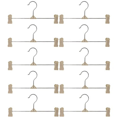 Tebatu 10 Pieces Home Adjustable Stand Clip Clothes Pants Skirt Hanger Antiskid Drying Rack-Khaki