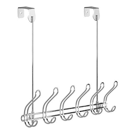 iDesign Classico Wall Mount/Over Door 12-Hook Rack for Coats, Hats, Robes, Towels - Chrome