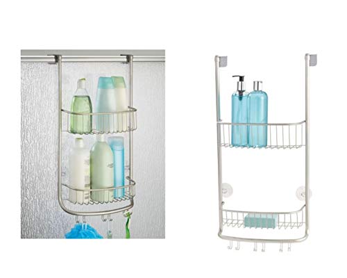 iDesign Forma Bathroom Over the Door Shower Caddy with Storage Baskets Shelves for Shampoo, Conditioner, Soap, Set of 1, Satin Silver