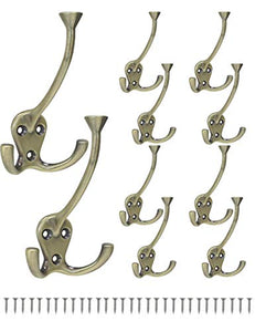 Kitchen Hardware Collection 10 Pack Wall Mounted Triple Hook Coat Racks Antique Bronze Clothes Hanging Racks for Entryway Towel Racks in Kitchen Bathroom