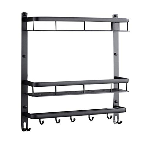 Black Shower Basket - Wall-mounted Racks Space Aluminum Double-layer Long Belt Hook Towel Bar Bathroom Accessories Free Punching (Size : 42cm)