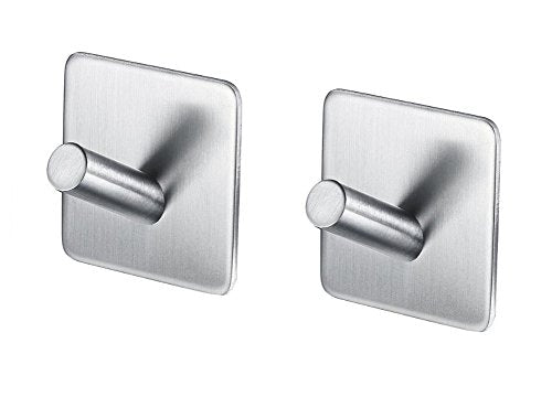 Elandy 2Pcs Stainless Steel Wall Hook Non-Trace Single Holder for Living Room Coat Hat Hanger Bathroom Towel Kitchen Strong Heavy Duty Storage Organizer Utensil Hooks