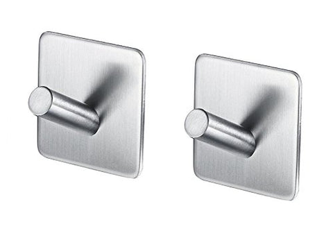 Elandy 2Pcs Stainless Steel Wall Hook Non-Trace Single Holder for Living Room Coat Hat Hanger Bathroom Towel Kitchen Strong Heavy Duty Storage Organizer Utensil Hooks